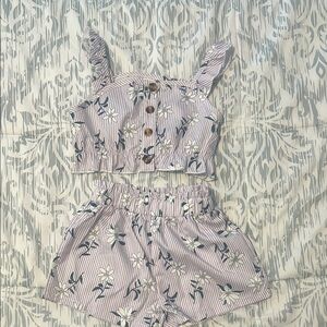 SHEIN Kids Floral Striped Two-Piece Set - Purple and White